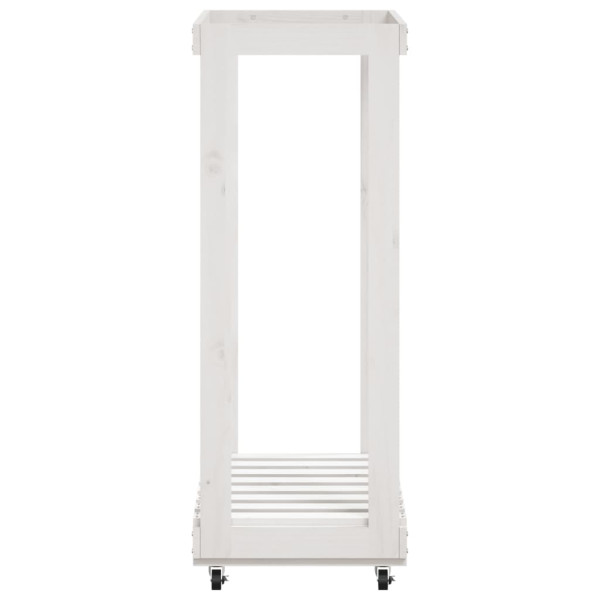 Suporte de lenha c/ rodas 76.5x40x108 cm pinho maciço branco M 5