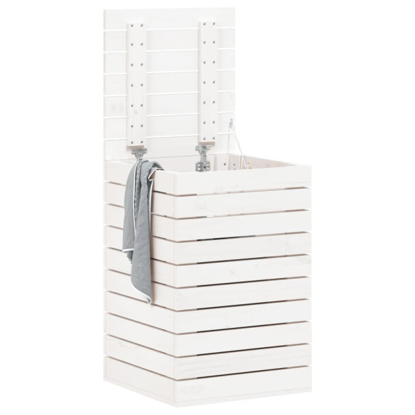 Cesto de roupa suja 44x44x66 cm madeira de pinho maciça branco M 3