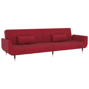 Sofá-cama 2 lugares com duas almofadas veludo vermelho tinto H