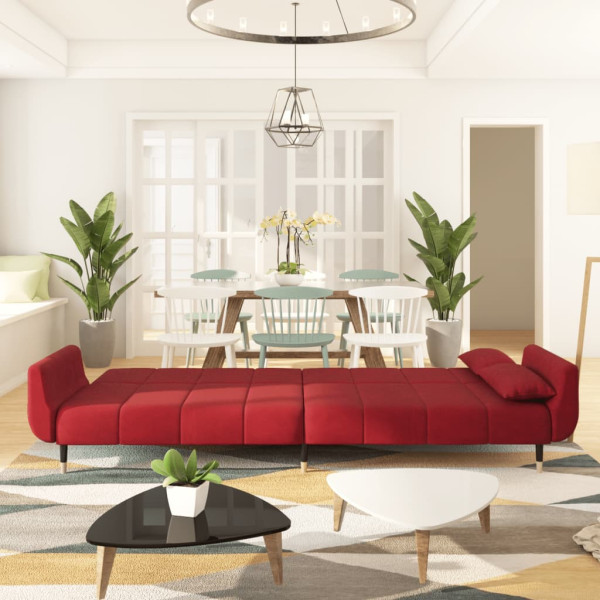 Sofá-cama 2 lugares com duas almofadas veludo vermelho tinto M 3