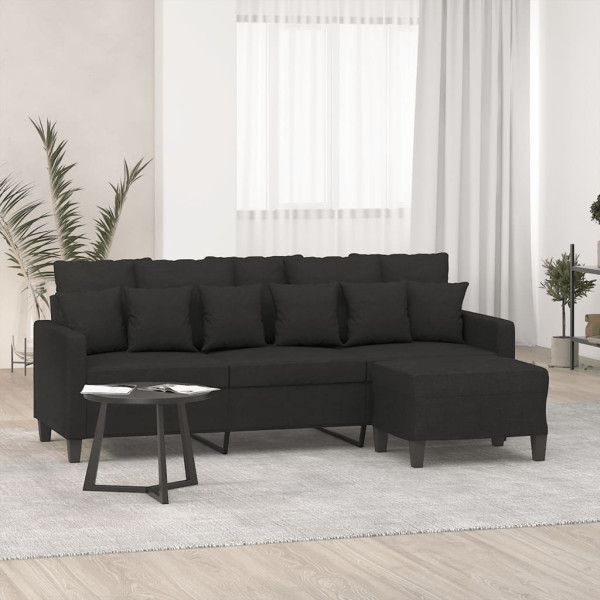 Sofá de 3 plazas con taburete de tela negro 180 cm D
