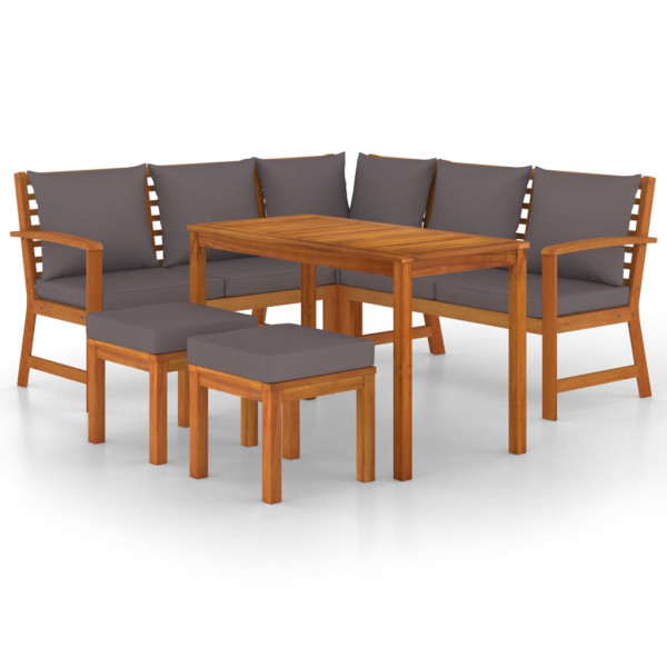 Juego comedor de jardín 6 pzas con cojines madera maciza acacia M 2