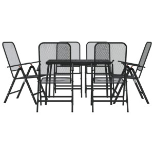 7 pcs conjunto de jantar para jardim rede de metal antracite H