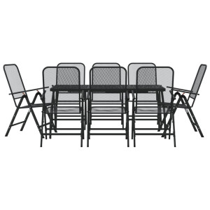 9 pcs conjunto de jantar para jardim rede de metal antracite H