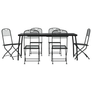 7 pcs conjunto de jantar para jardim rede de metal antracite H