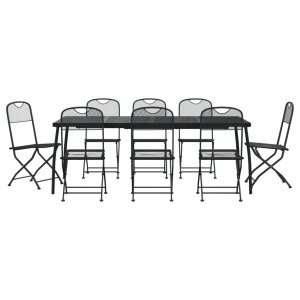 9 pcs conjunto de jantar para jardim rede de metal antracite H