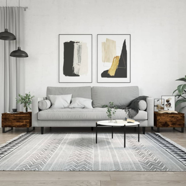 Mesas centro 2 uds madera ingeniería roble ahumado 50x46x35 cm D