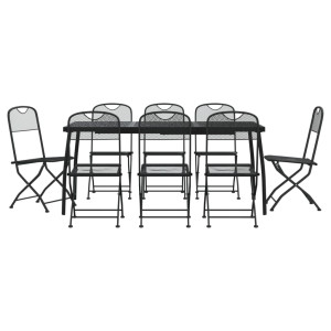9 pcs conjunto de jantar para jardim rede de metal antracite H