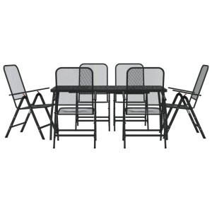 7 pcs conjunto de jantar para jardim rede de metal antracite H