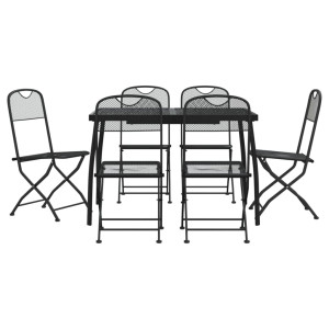 7 pcs conjunto de jantar para jardim rede de metal antracite H