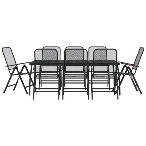 9 pcs conjunto de jantar para jardim rede de metal antracite H