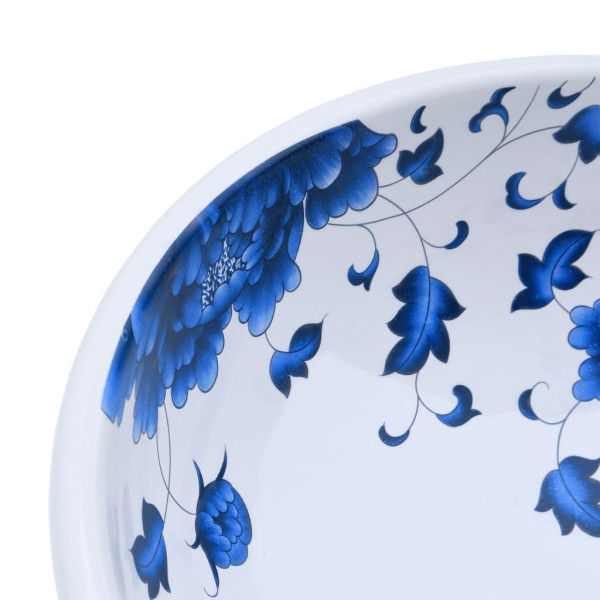 Lavabo sobre encimera redondo cerámica blanco y azul Φ41x14 cm M 5