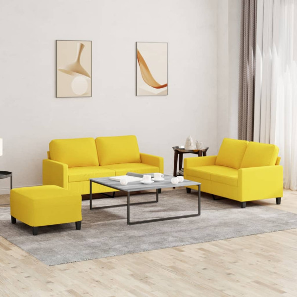 3 pcs conjunto de sofás com almofadões tecido amarelo-claro D