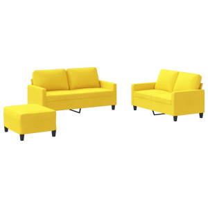 3 pcs conjunto de sofás com almofadões tecido amarelo-claro H