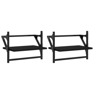 Prateleiras de parede com barras 2 pcs 40x25x30 cm preto H