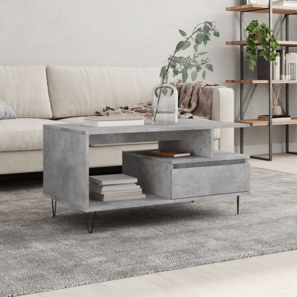 Mesa de centro madera contrachapada gris hormigón 90x49x45 cm D