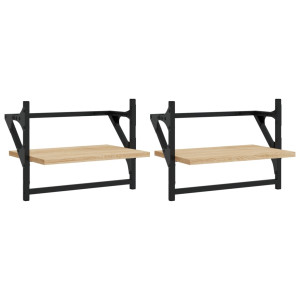 Estantes de pared con barras 2 uds roble Sonoma 40x25x30 cm H