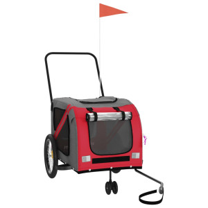 Remolque de bicicleta para perros hierro tela Oxford rojo gris H