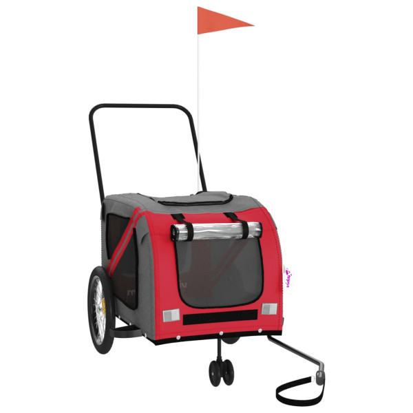 Reboque bicicleta animais tecido oxford/ferro vermelho/cinzento M 2