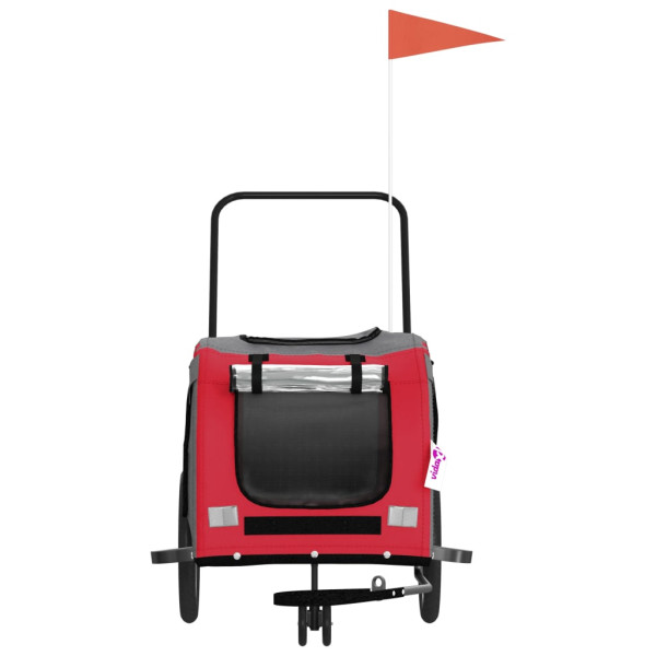 Reboque bicicleta animais tecido oxford/ferro vermelho/cinzento M 4