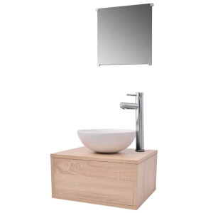 Conjunto de muebles de baño con lavabo y grifo beige 4 piezas H