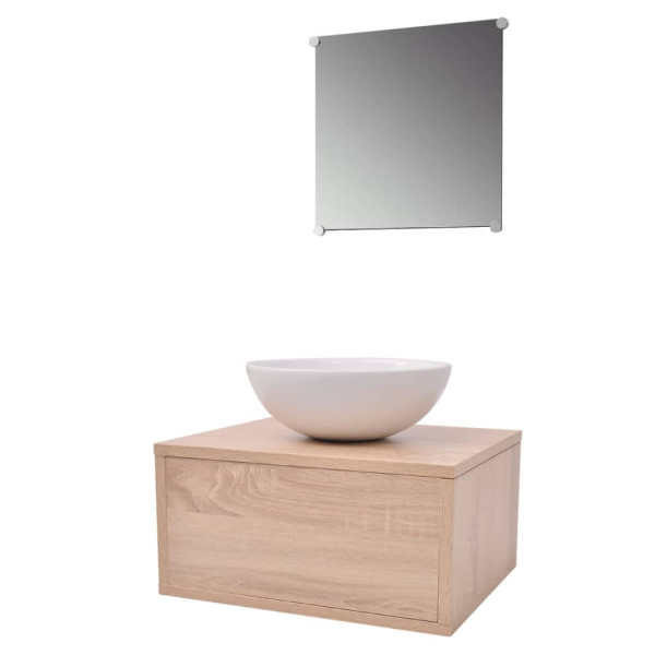 Conjunto de muebles de baño con lavabo y grifo beige 4 piezas M 3