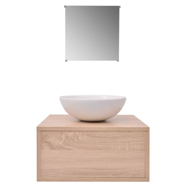 Conjunto de muebles de baño con lavabo y grifo beige 4 piezas M 4