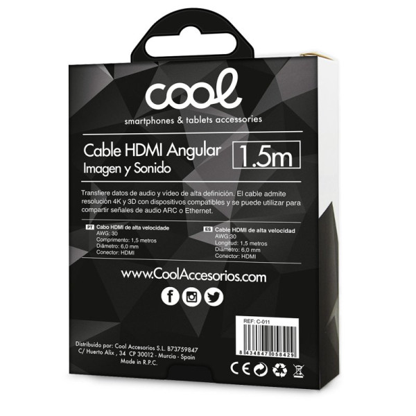 Cable HDMI a HDMI Audio-Video Universal (1.5 metros) Angular Ultra 4K COOL M 4