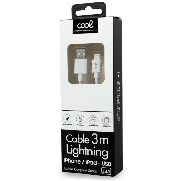 Cabo USB compatível COOL Relâmpago para iPhone / iPad (3 metros) Branco M 2