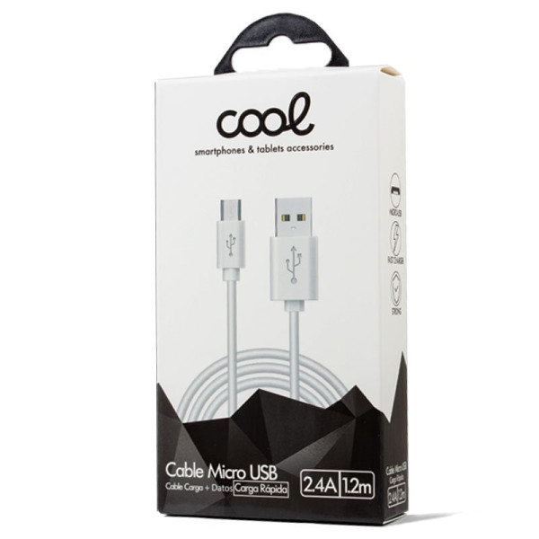 Cable USB Compatible COOL Universal (Micro-Usb) 1.2 metros Blanco 2.4 Amp M 2
