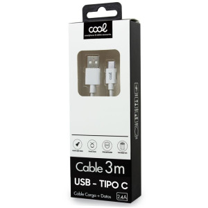 Cabo USB compatível COOL Universal TIPO-C (3 metros) Branco 2.4 Amplificador H