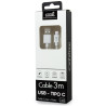Cable USB Compatible COOL Universal TIPO-C (3 metros) Blanco 2.4 Amp 2