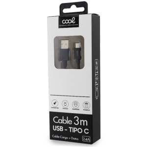 Cable USB Compatible COOL Universal TIPO-C (3 metros) Negro 2.4 Amp H