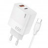Cargador Red Universal Ultra Fast PD Tipo-C + USB COOL (65W + Cable Tipo-C) GaN Blanco 1