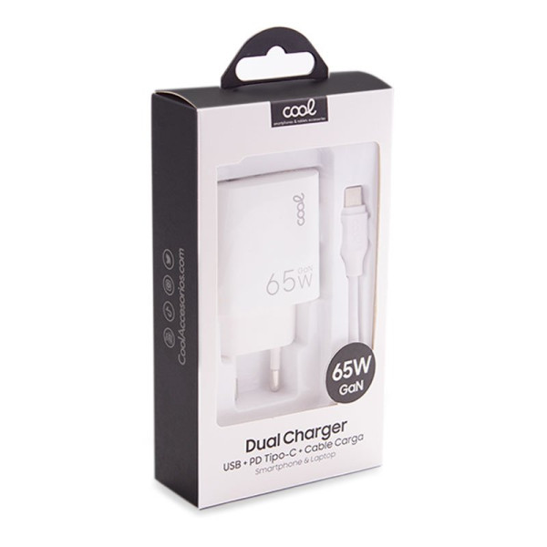 Cargador Red Universal Ultra Fast PD Tipo-C + USB COOL (65W + Cable Tipo-C) GaN Blanco M 7