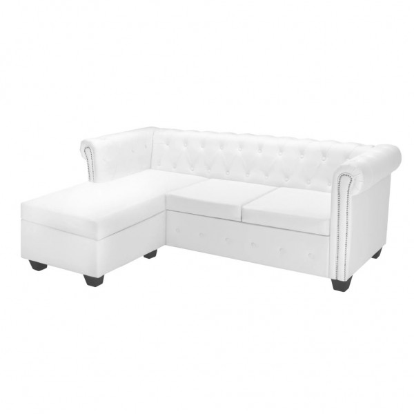 Sofá Chesterfield en forma de L cuero sintético blanco M 2