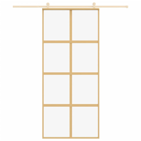 Puerta corredera dorada de vidrio ESG transparente y aluminio M 3