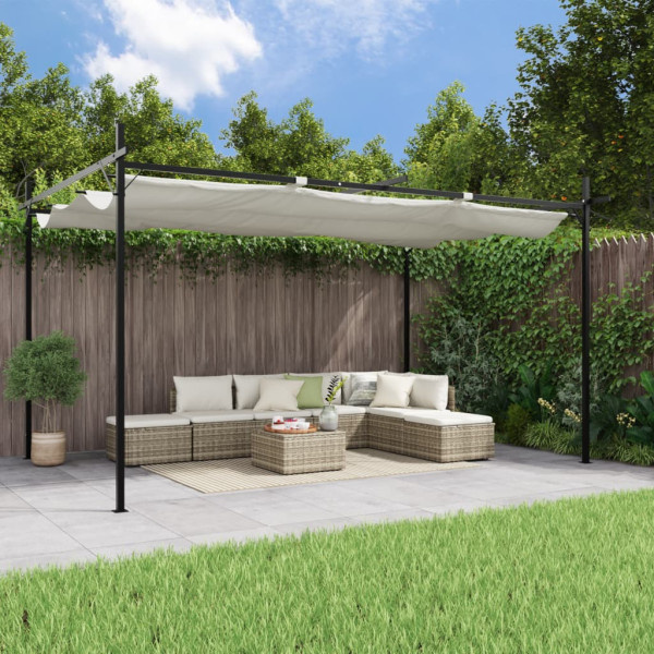 Pérgola con cubierta retráctil color crema 395x292x230 cm D