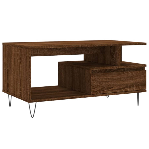 Mesa de centro madera contrachapada roble marrón 90x49x45 cm M 2