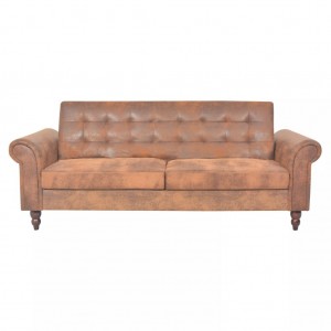 Sofá cama convertible con reposabrazos de ante sintético marrón H