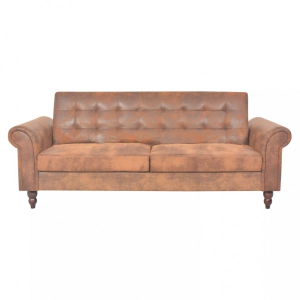 Sofá cama convertible con reposabrazos de ante sintético marrón M 2