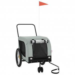 Reboque de bicicleta p/ animais tecido oxford/ferro cinza/preto H