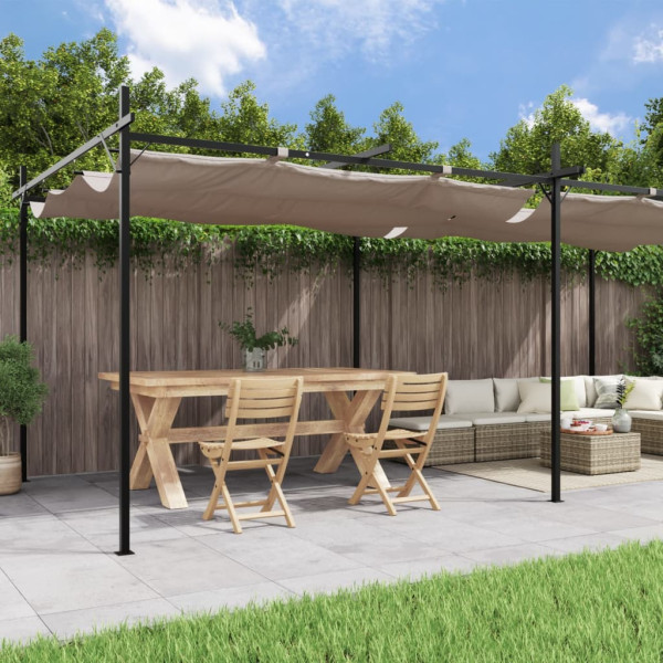 Pérgola con cubierta retráctil gris taupe 589x292x230 cm D