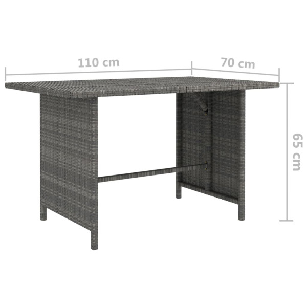 Mesa de jantar para jardim 110x70x65 cm vime PE cinzento M 4