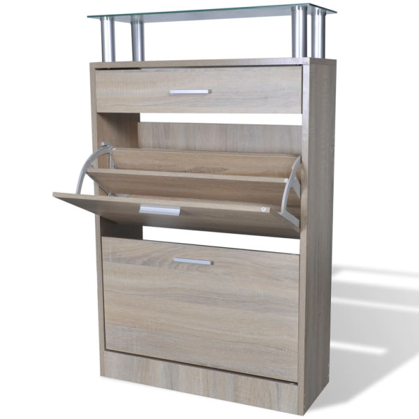 Mueble zapatero cajón y estante superior vidrio aspecto madera D