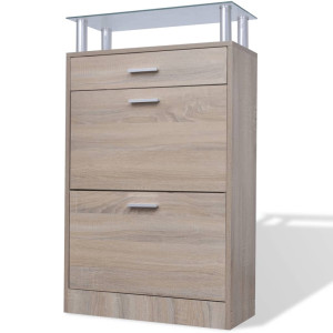 Mueble zapatero cajón y estante superior vidrio aspecto madera H