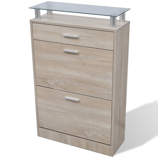 Mueble zapatero cajón y estante superior vidrio aspecto madera M 4