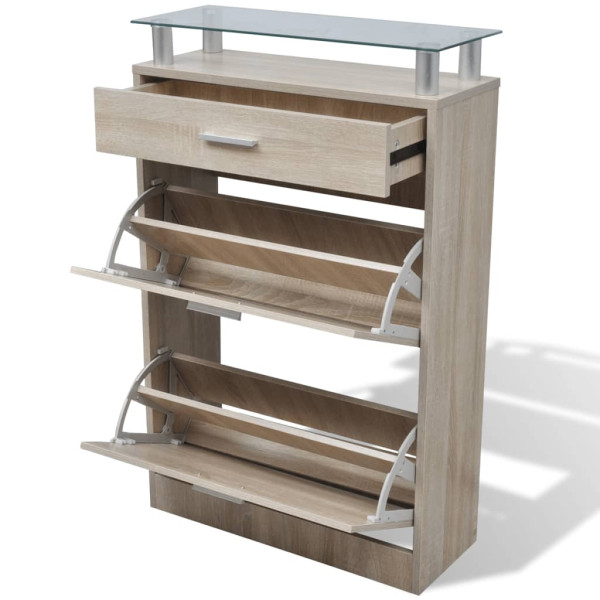 Mueble zapatero cajón y estante superior vidrio aspecto madera M 5