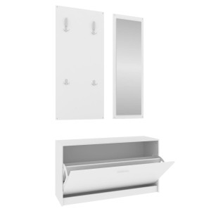 Set de mueble zapatero 3 en 1 madera contrachapada blanco H