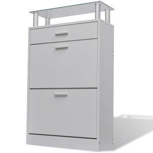 Mueble zapatero con cajón y estante superior de vidrio blanco H